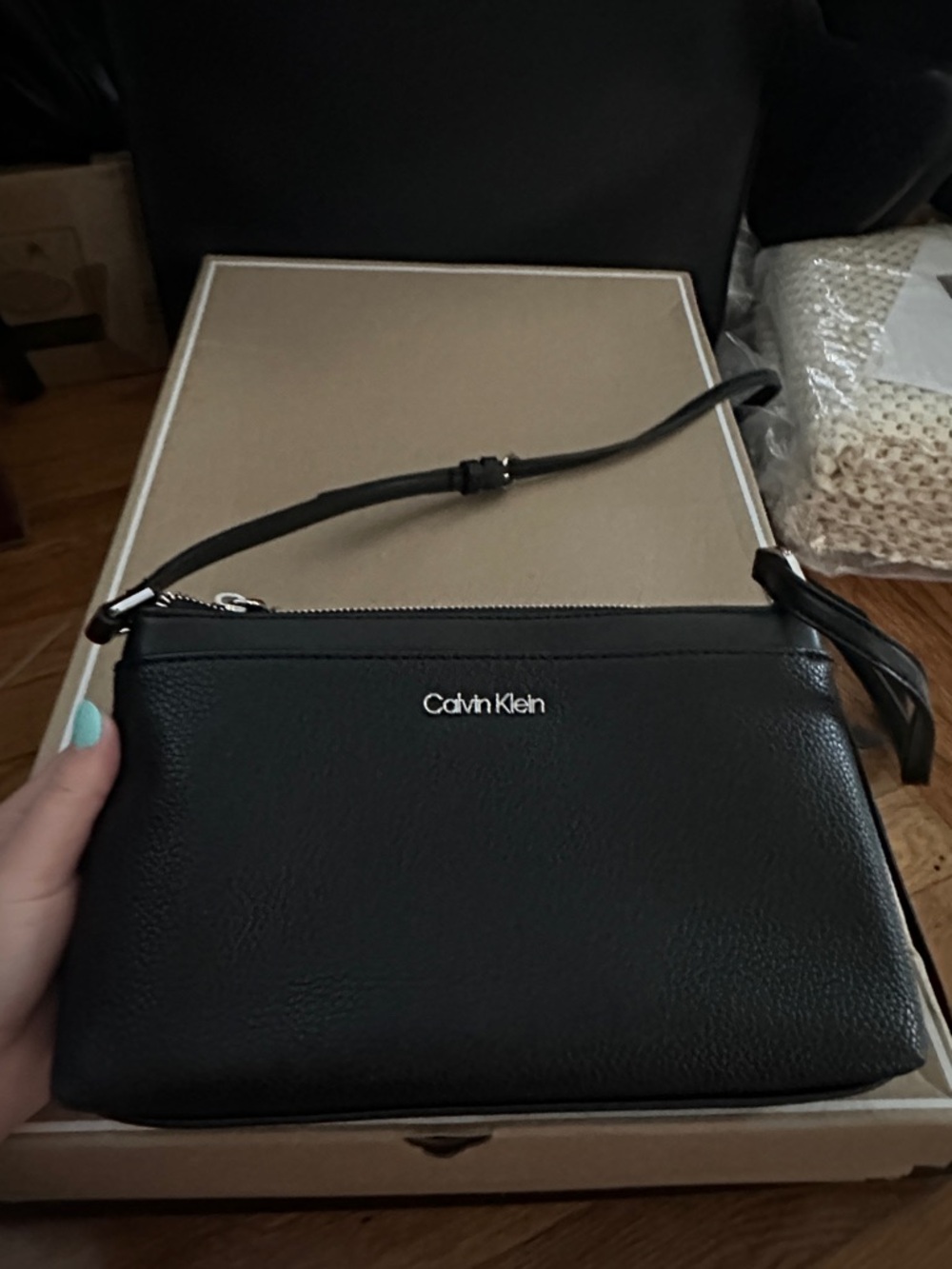Calvin Klein Black Pebbled Leather Crossbody Pouch